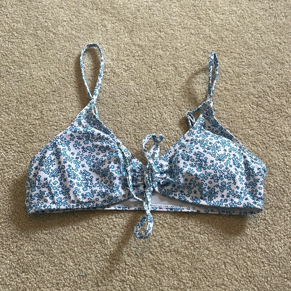 white and blue floral bikini top